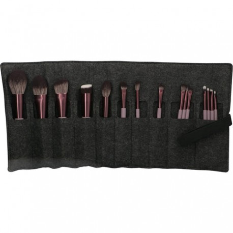 SERIE JADE - KIT DE CEPILLOS DE MAQUILLAJE DE 15 PIEZAS EN CAJA DE REGALO - MORADO HUMO